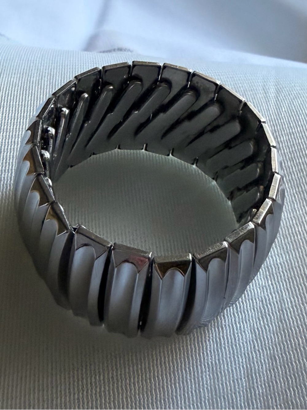 Vintage Milor Italy Wide Ribbed stainless steel stretch Bracelet - Picture 4 of 5
